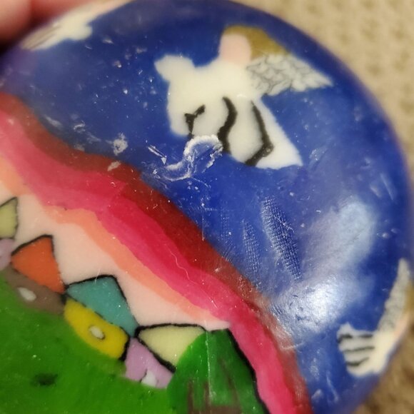 VTG 1990s PTI Ball Candle Angel And Moon Design Blue & Green 3.5" Inch Diameter - Picture 10 of 11